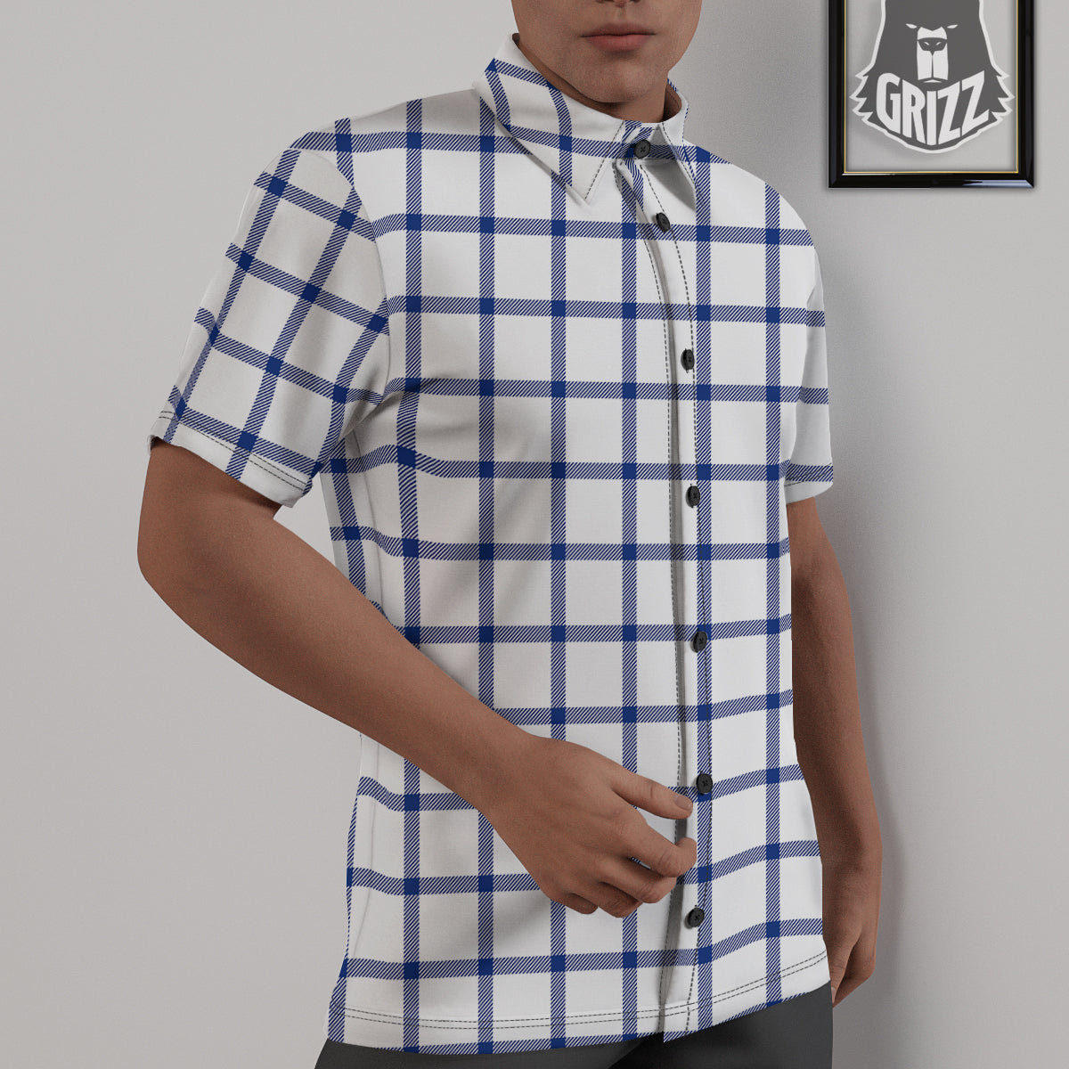 Tattersall Blue And White Print Pattern Untucked Shirts-grizzshop