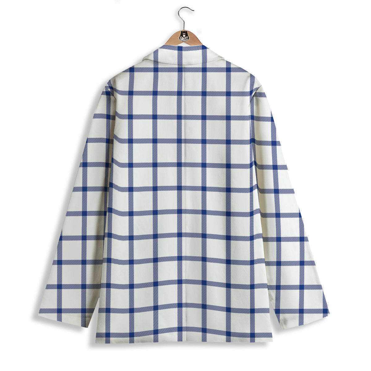 Tattersall Blue And White Print Pattern Women's Blazer-grizzshop