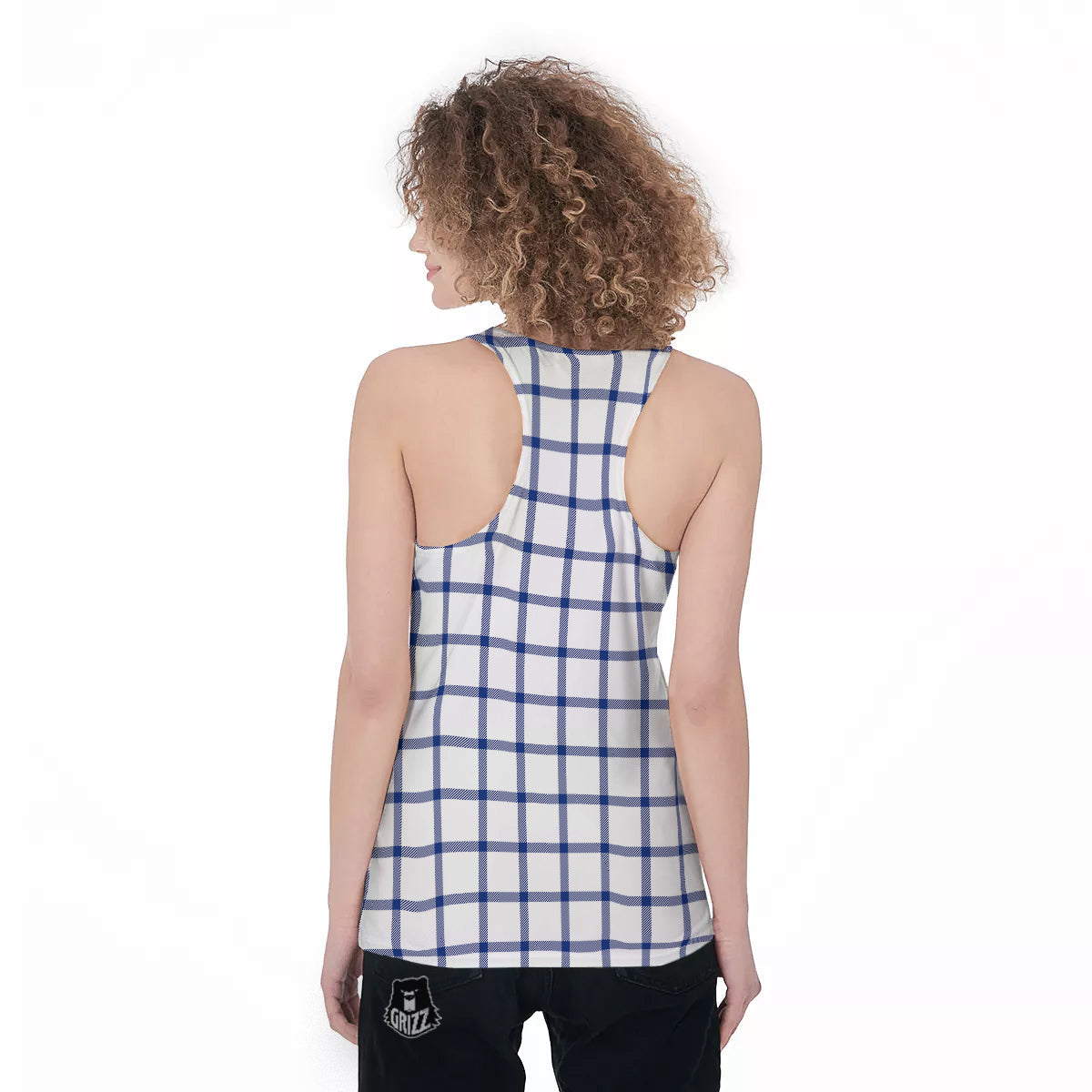 Tattersall Blue And White Print Pattern Women's Racerback Tank Top-grizzshop