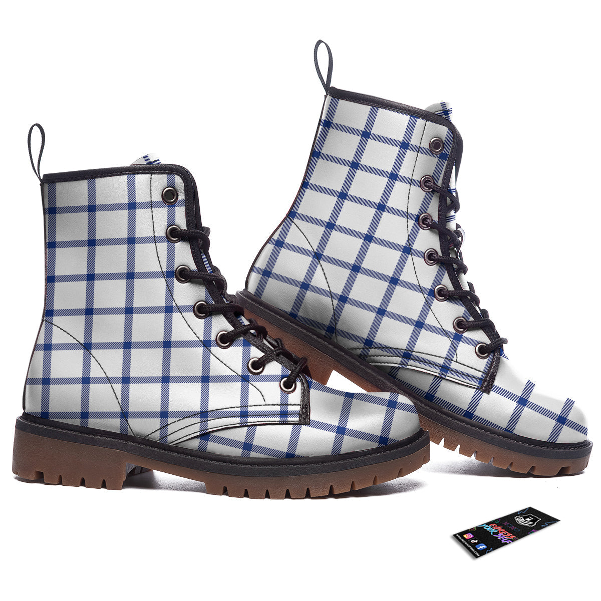 Tattersall Blue And White Print Pattern Work Boots-grizzshop