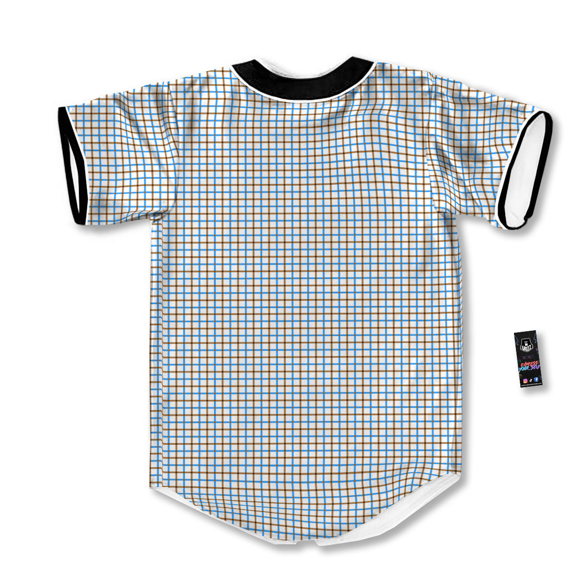 Tattersall Brown And Blue Print Pattern Baseball Jersey-grizzshop