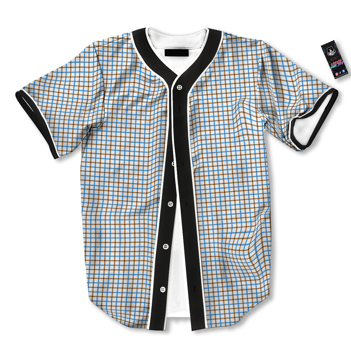 Tattersall Brown And Blue Print Pattern Baseball Jersey-grizzshop