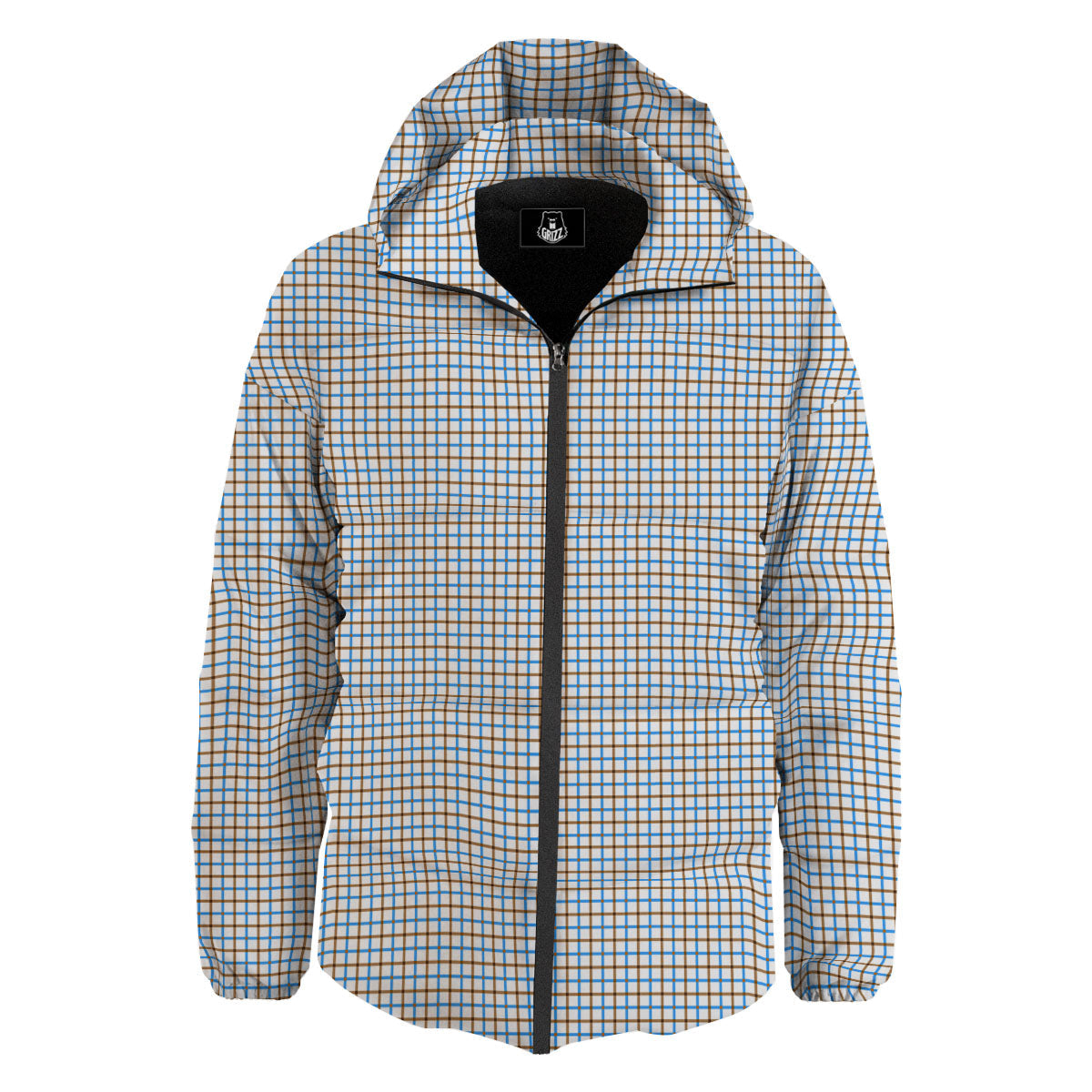 Tattersall Brown And Blue Print Pattern Down Jacket-grizzshop