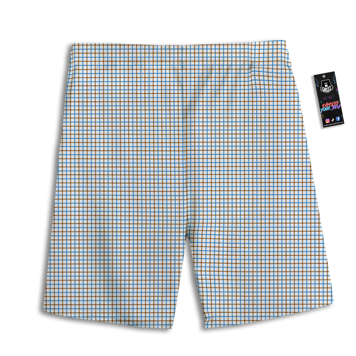 Tattersall Brown And Blue Print Pattern Men's Athletic Shorts