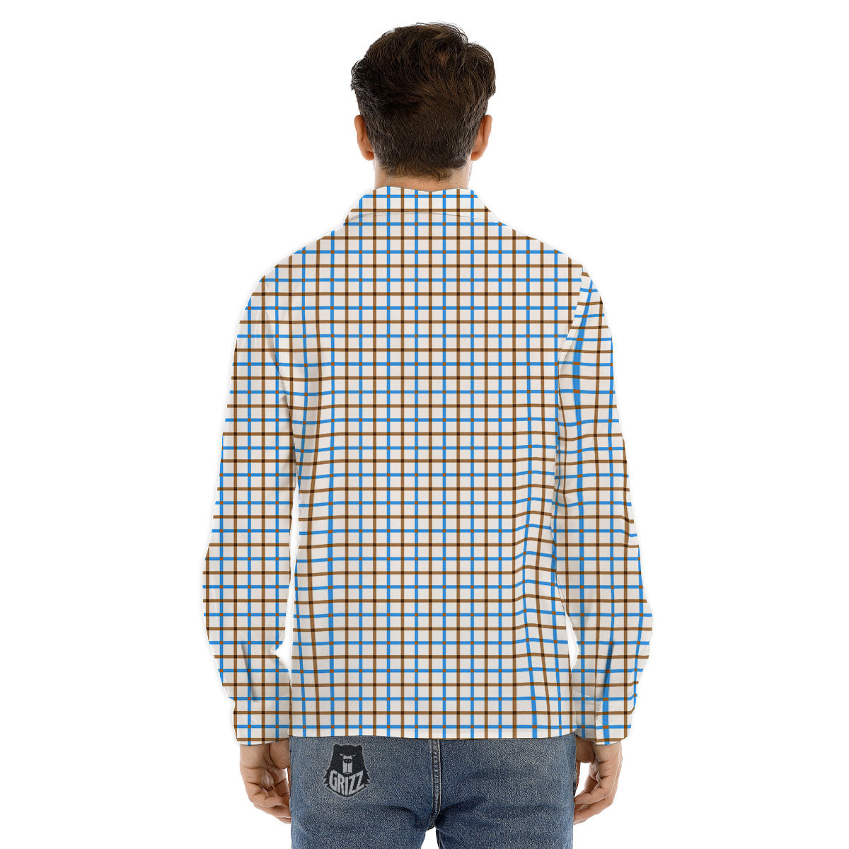 Tattersall Brown And Blue Print Pattern Men's Dress Shirts-grizzshop