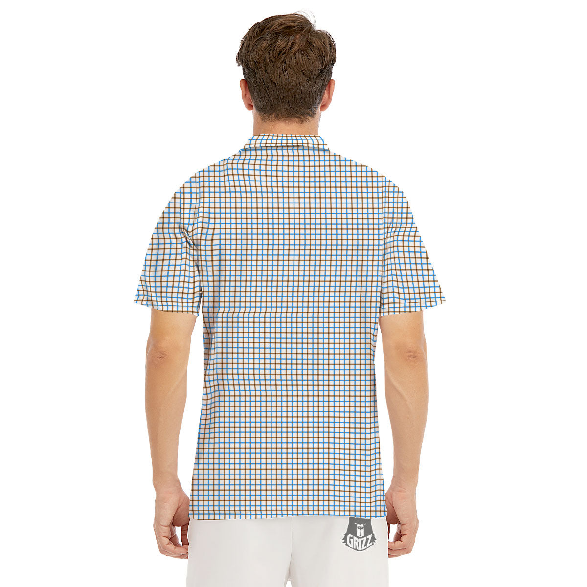 Tattersall Brown And Blue Print Pattern Men's Golf Shirts-grizzshop