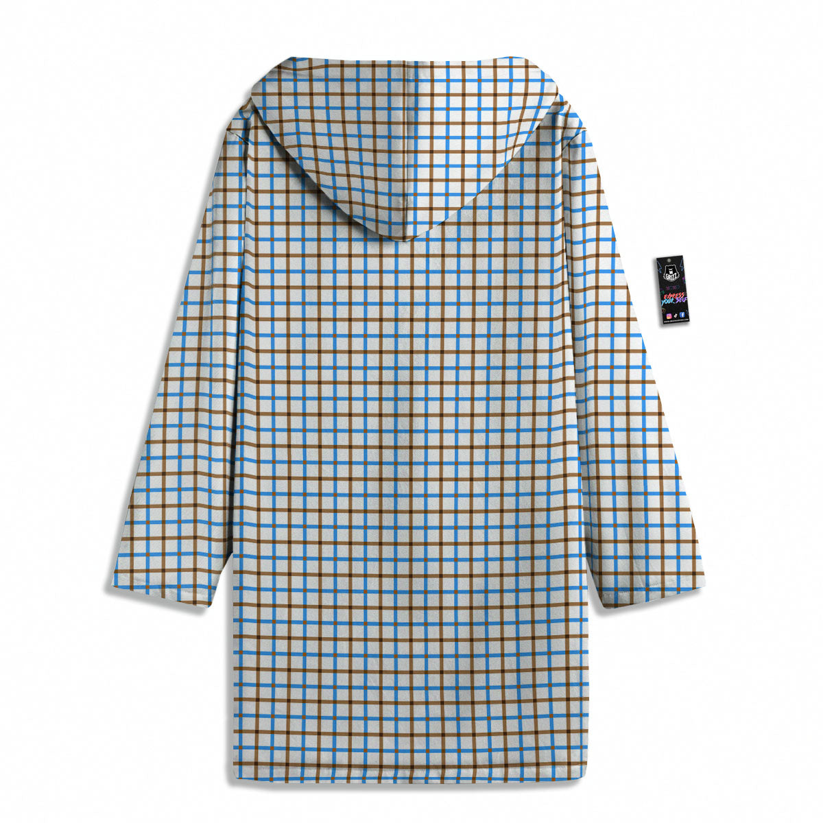 Tattersall Brown And Blue Print Pattern Men's Windbreaker Jacket-grizzshop