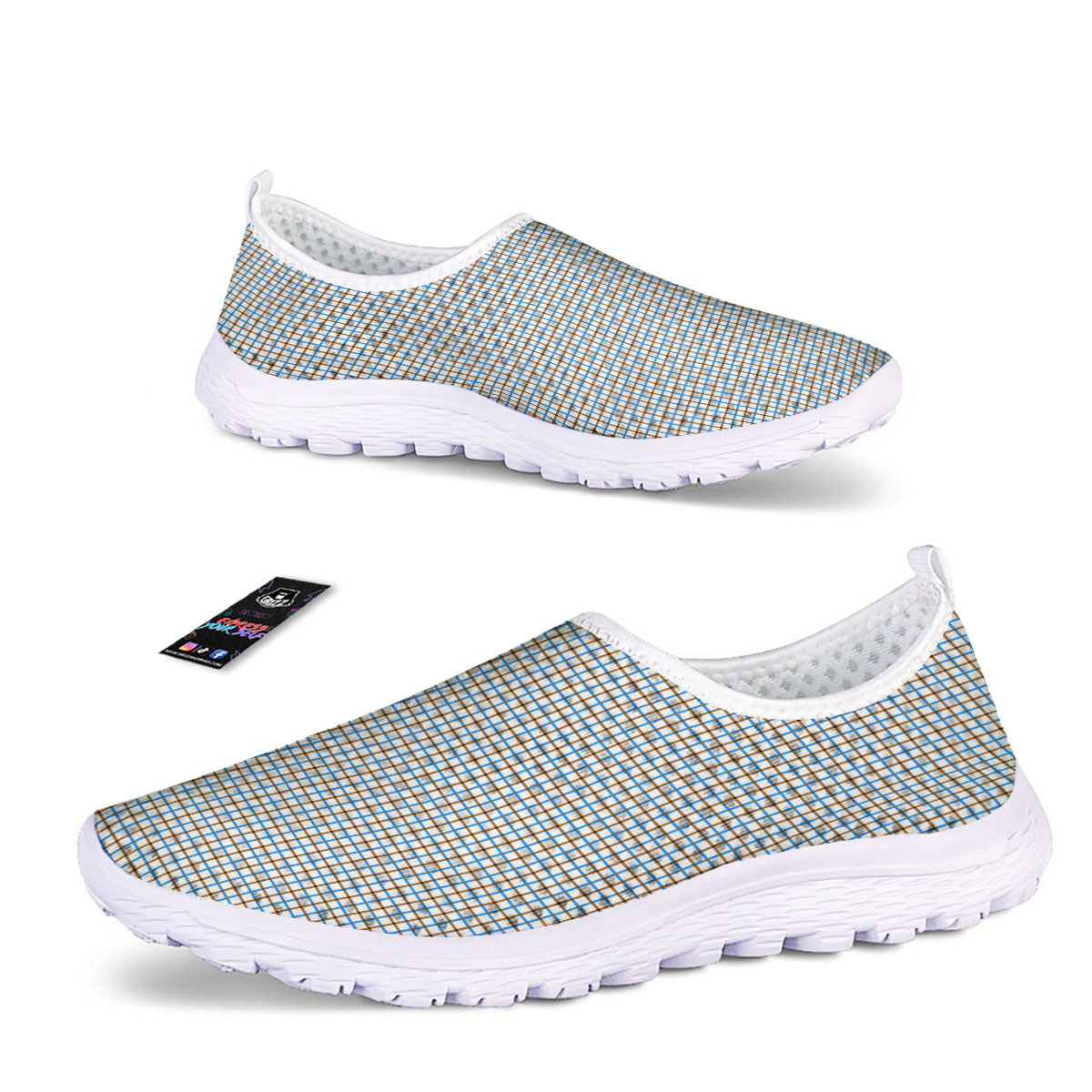 Tattersall Brown And Blue Print Pattern Nurse Shoes-grizzshop