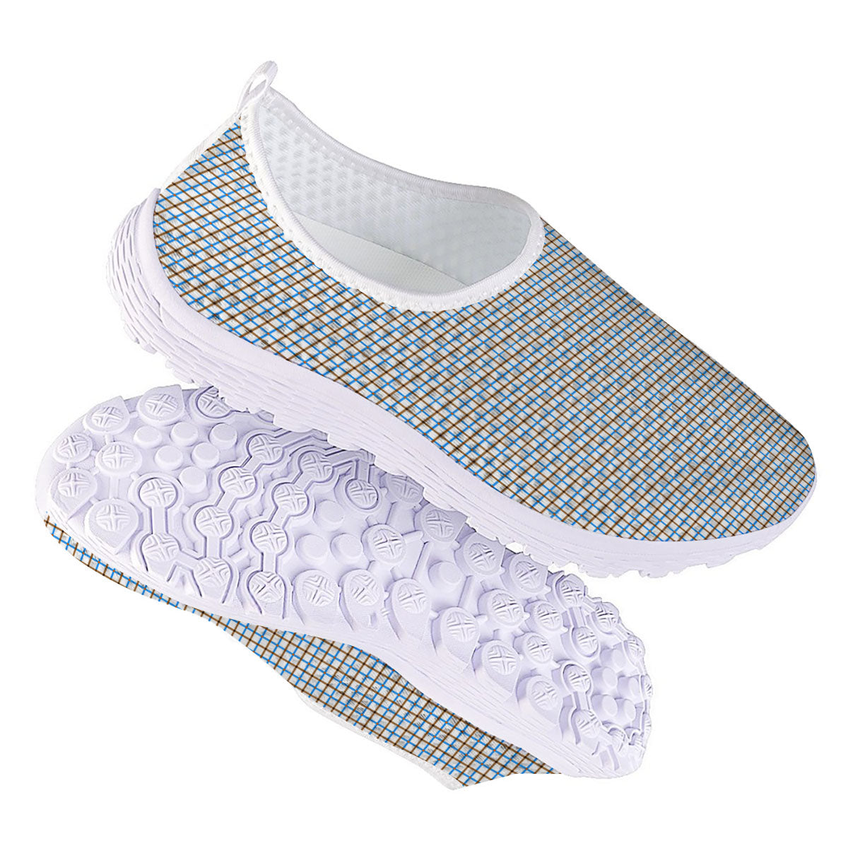 Tattersall Brown And Blue Print Pattern Nurse Shoes-grizzshop