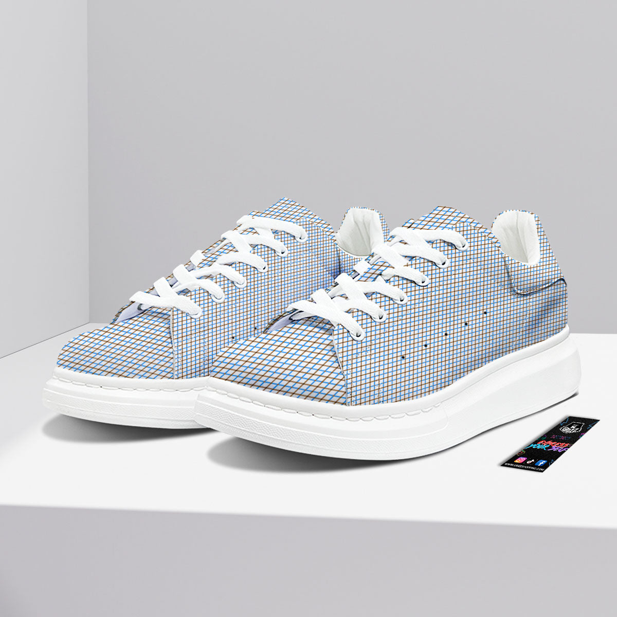 Tattersall Brown And Blue Print Pattern Platform Shoes-grizzshop