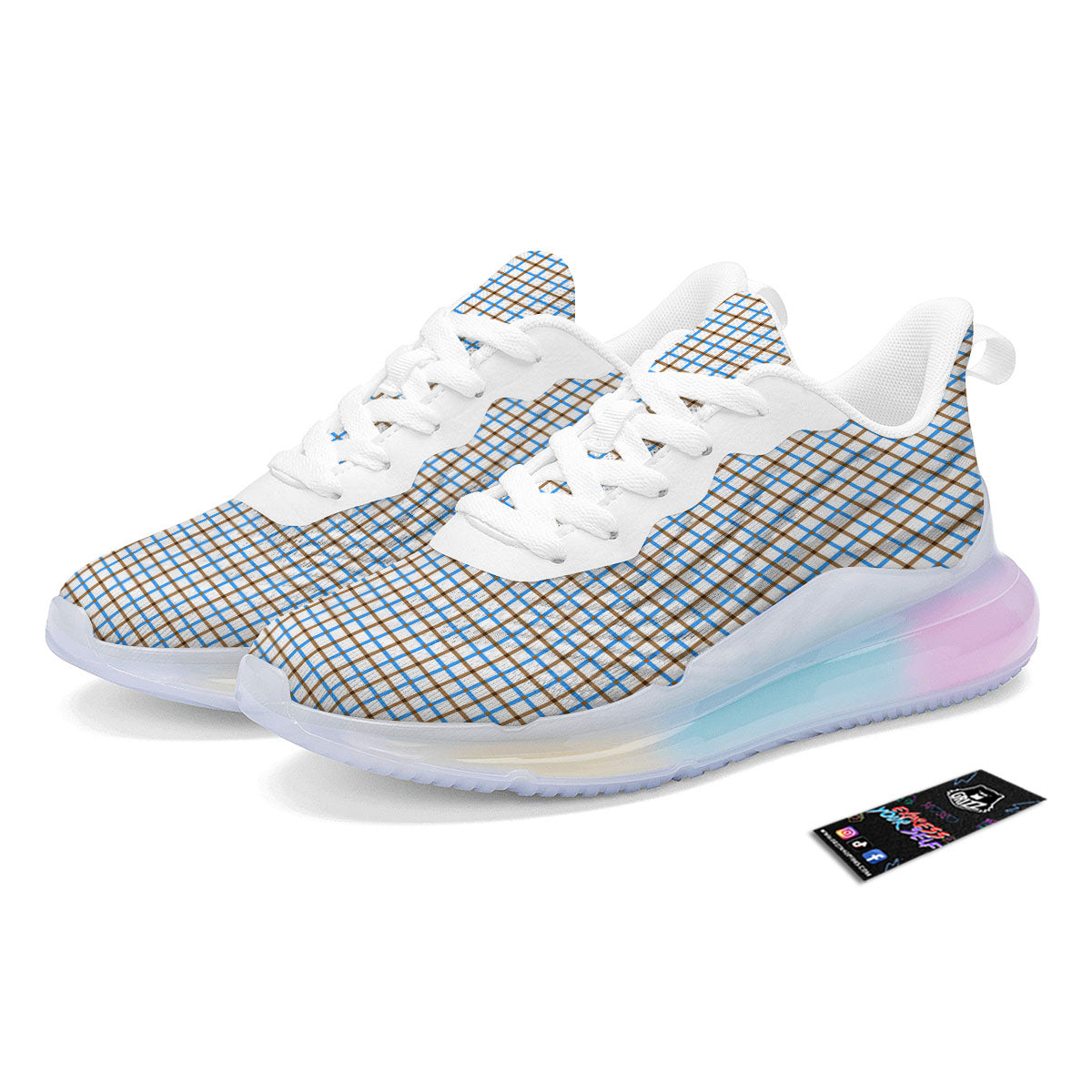 Tattersall Brown And Blue Print Pattern Running Sneakers-grizzshop