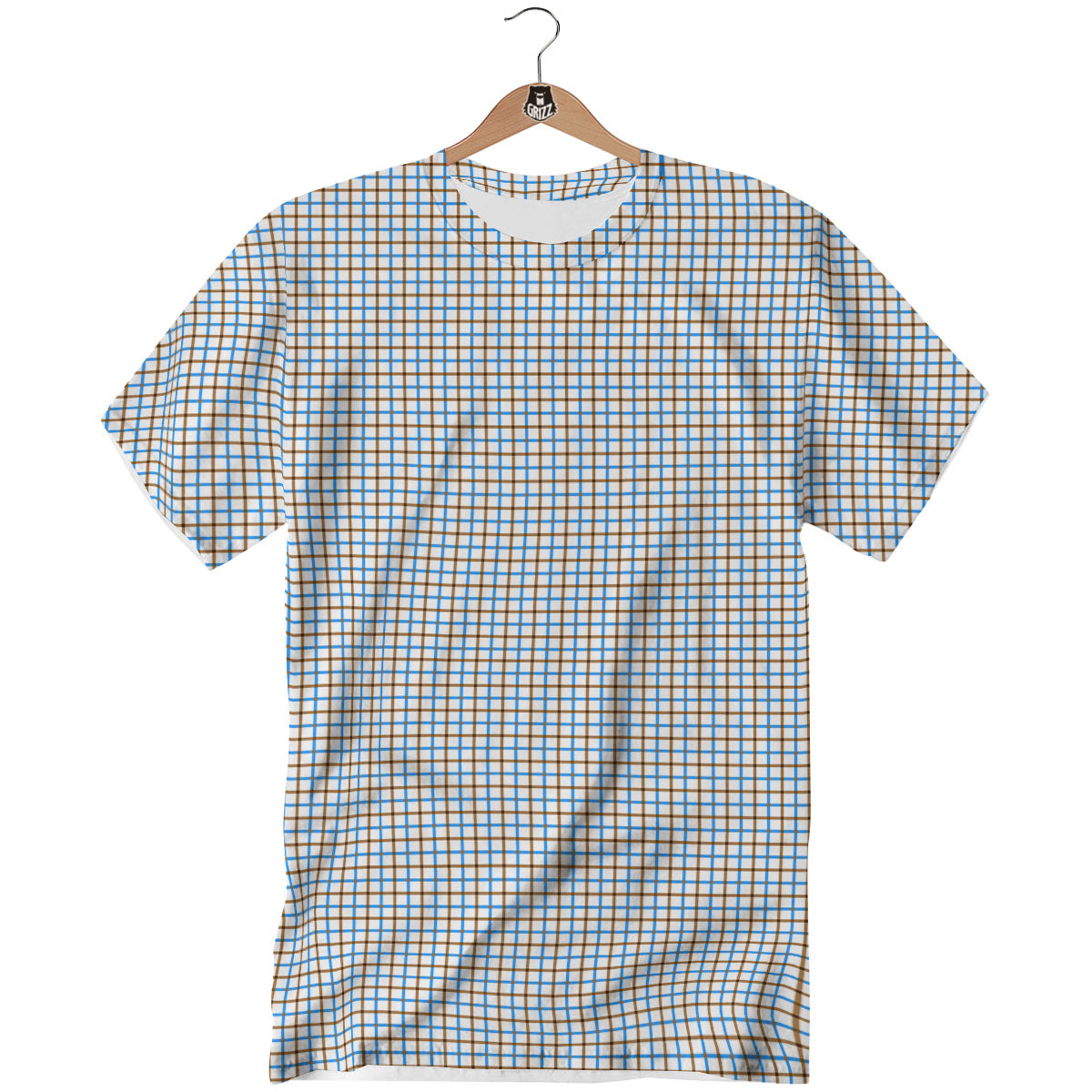 Tattersall Brown And Blue Print Pattern T-Shirt-grizzshop
