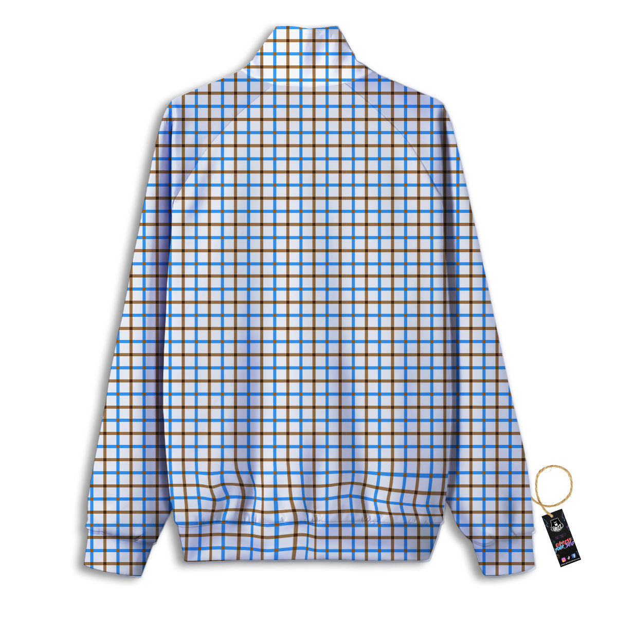 Tattersall Brown And Blue Print Pattern Track Jacket-grizzshop