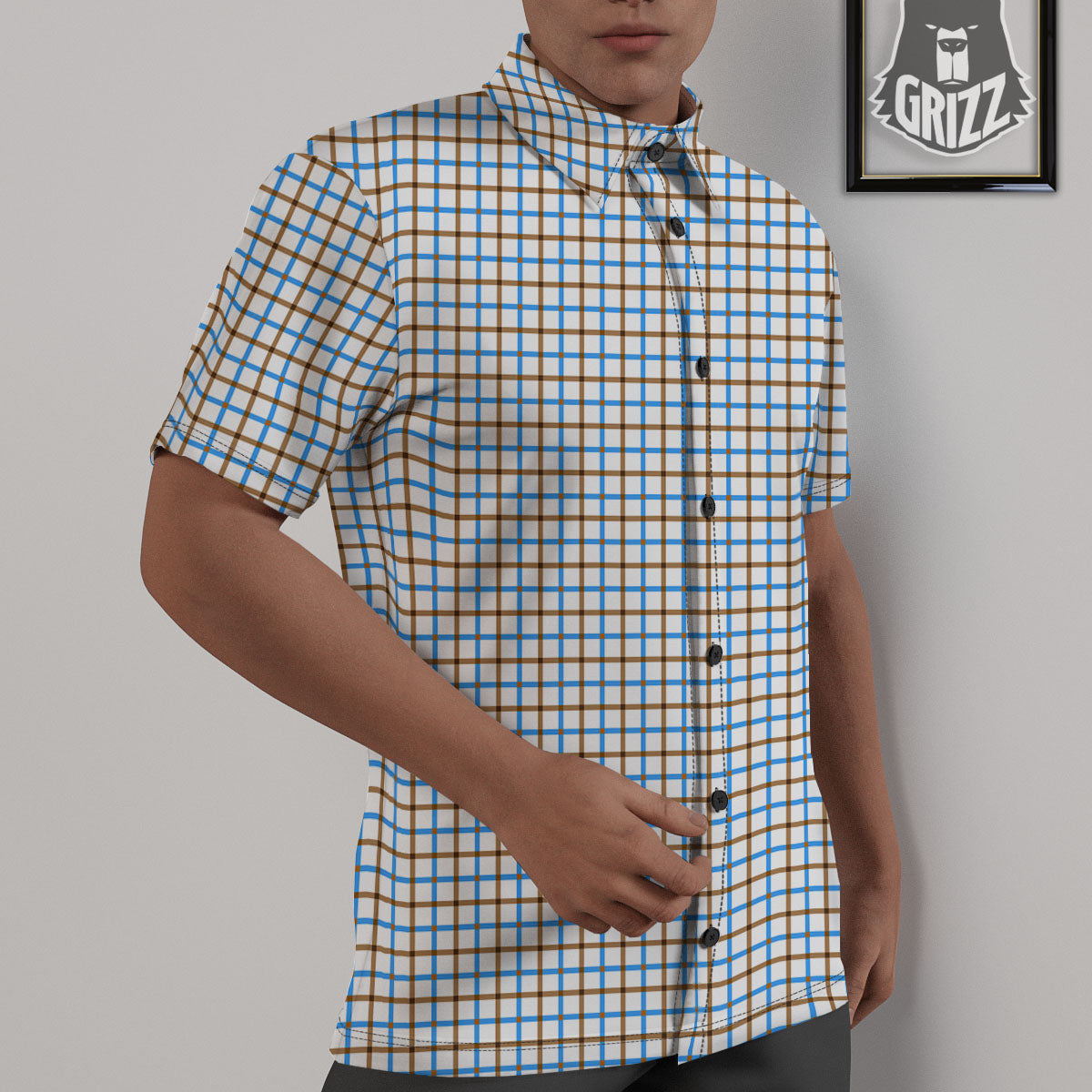 Tattersall Brown And Blue Print Pattern Untucked Shirts-grizzshop