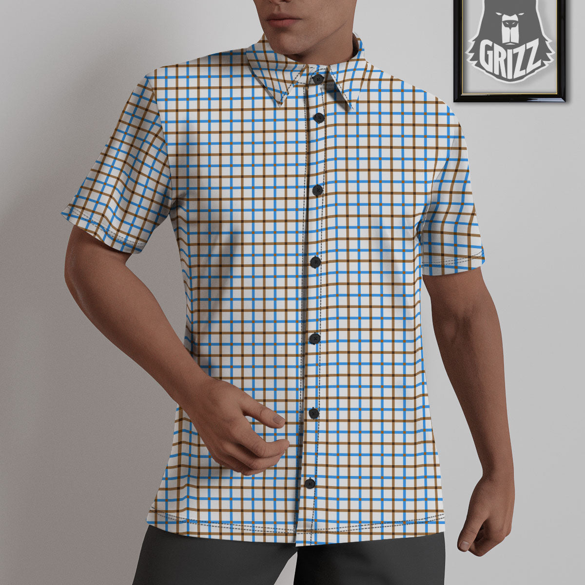 Tattersall Brown And Blue Print Pattern Untucked Shirts-grizzshop