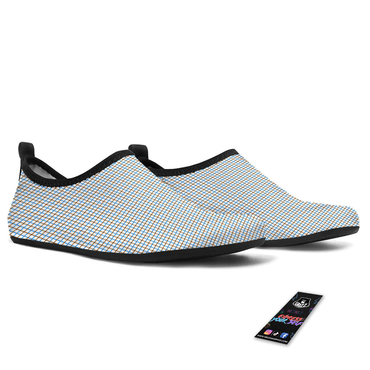 Tattersall Brown And Blue Print Pattern Water Shoes-grizzshop