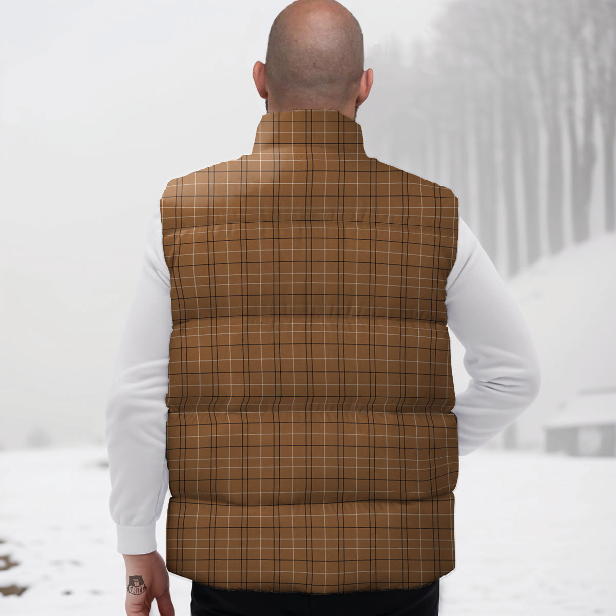 Tattersall Brown Print Pattern Down Vest