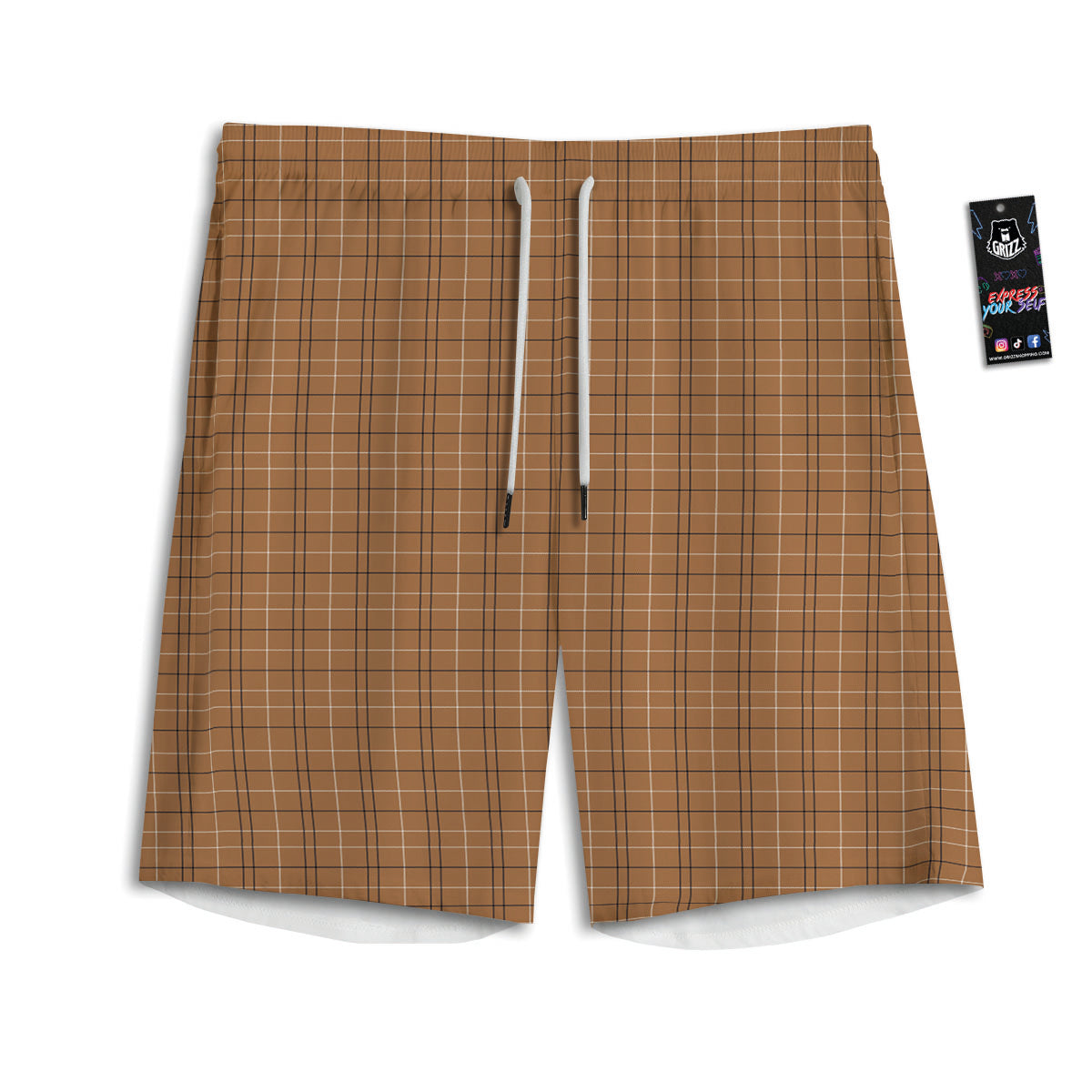 Tattersall Brown Print Pattern Men's Athletic Shorts