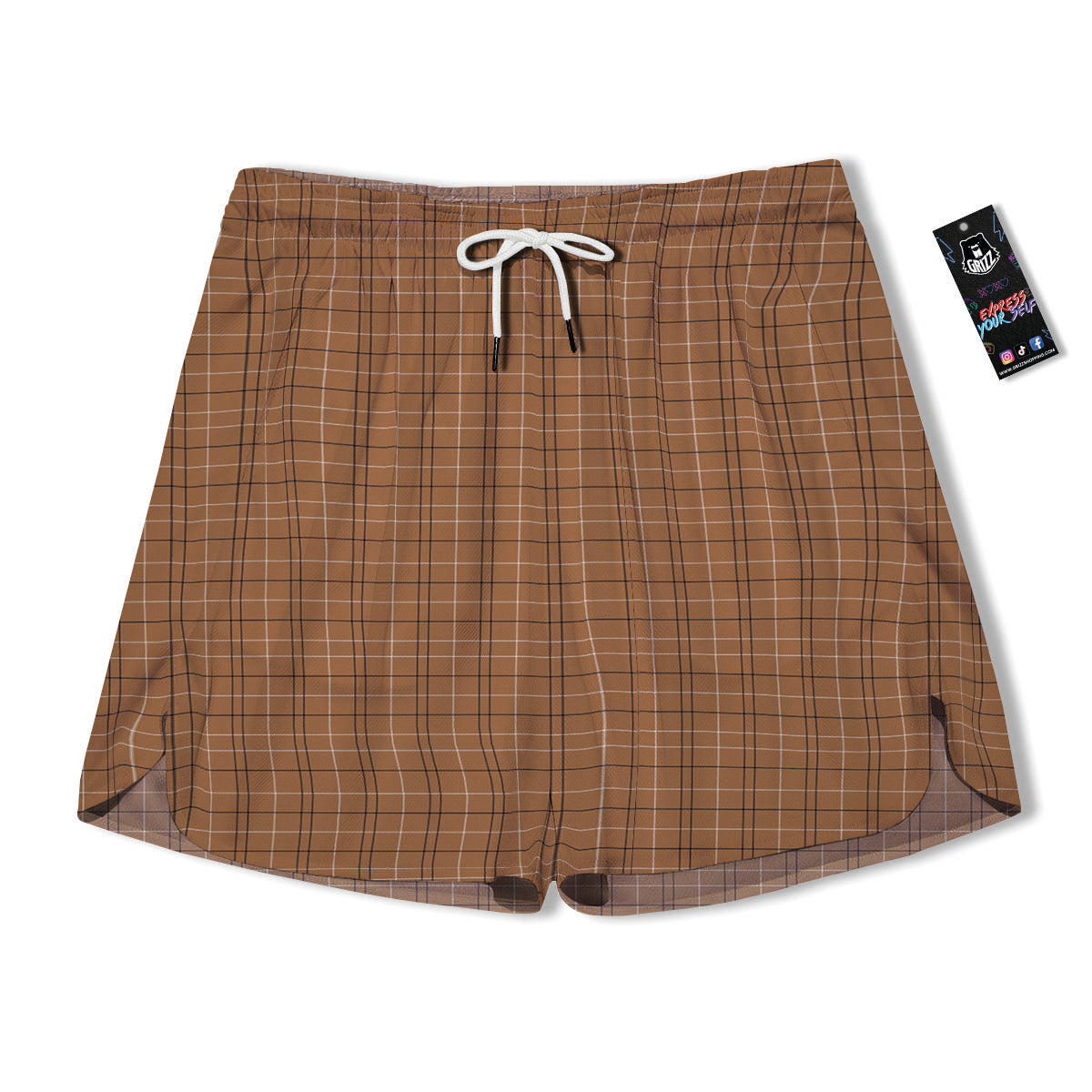 Tattersall Brown Print Pattern Men's Running Shorts-grizzshop