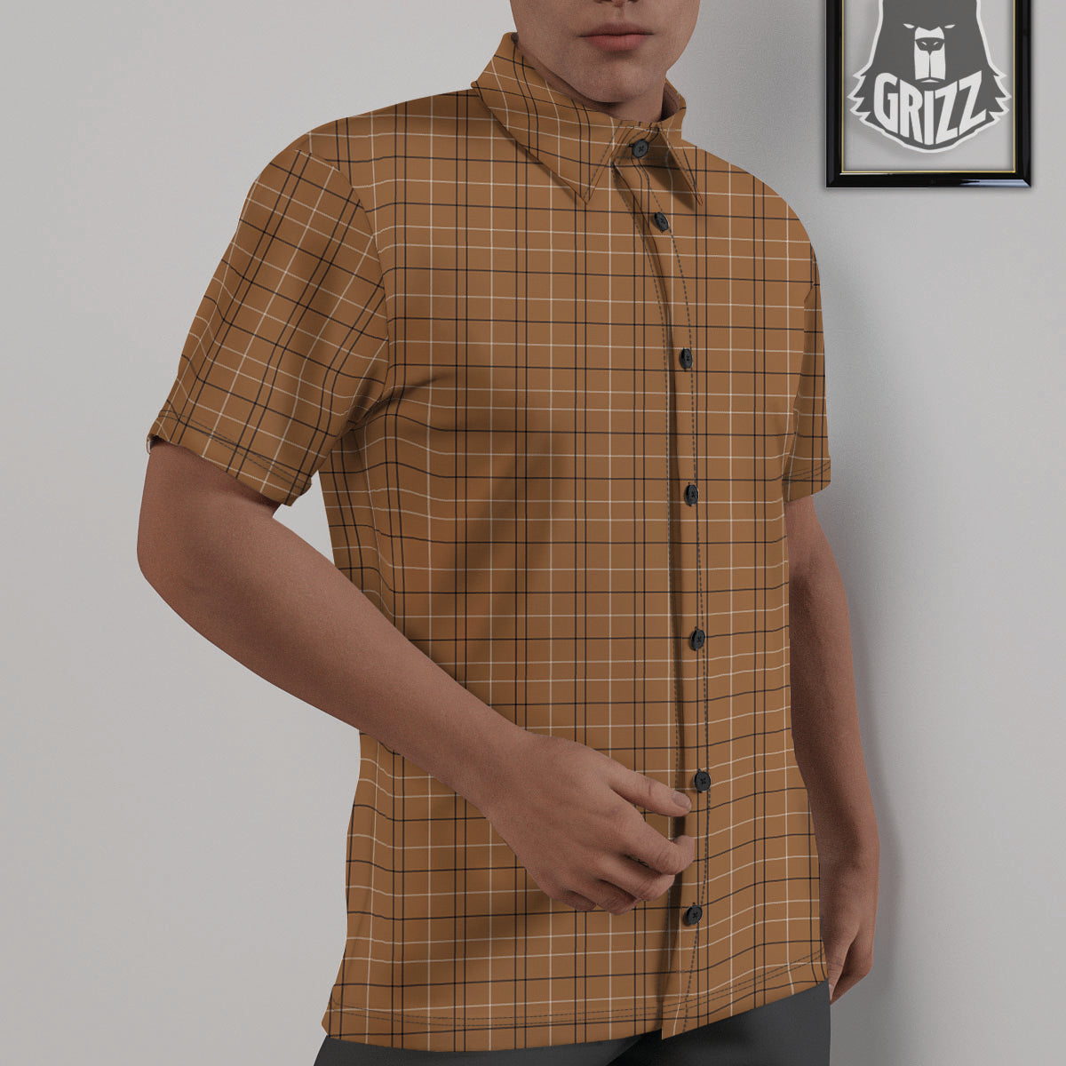 Tattersall Brown Print Pattern Untucked Shirts-grizzshop