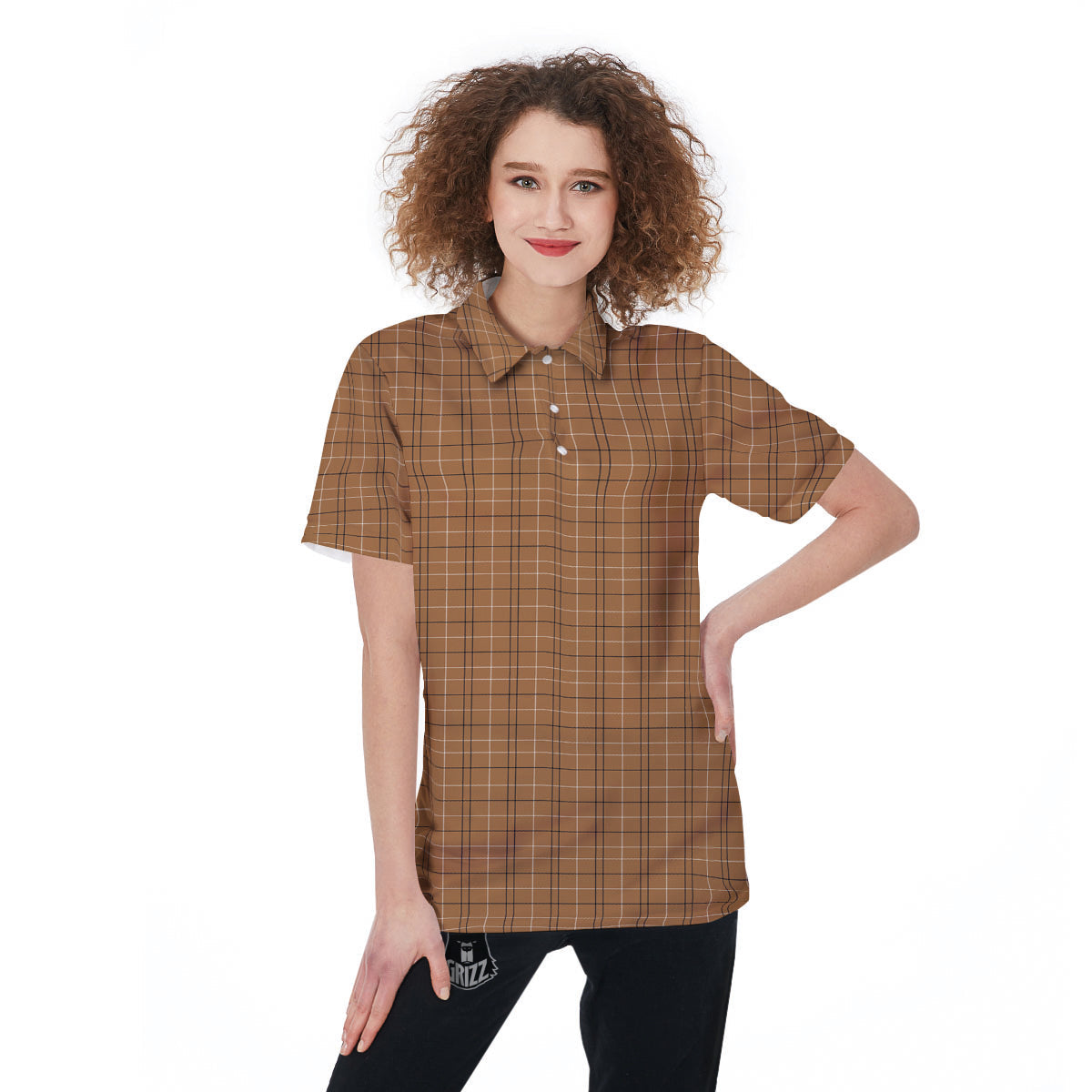 Tattersall Brown Print Pattern Women's Golf Shirts-grizzshop