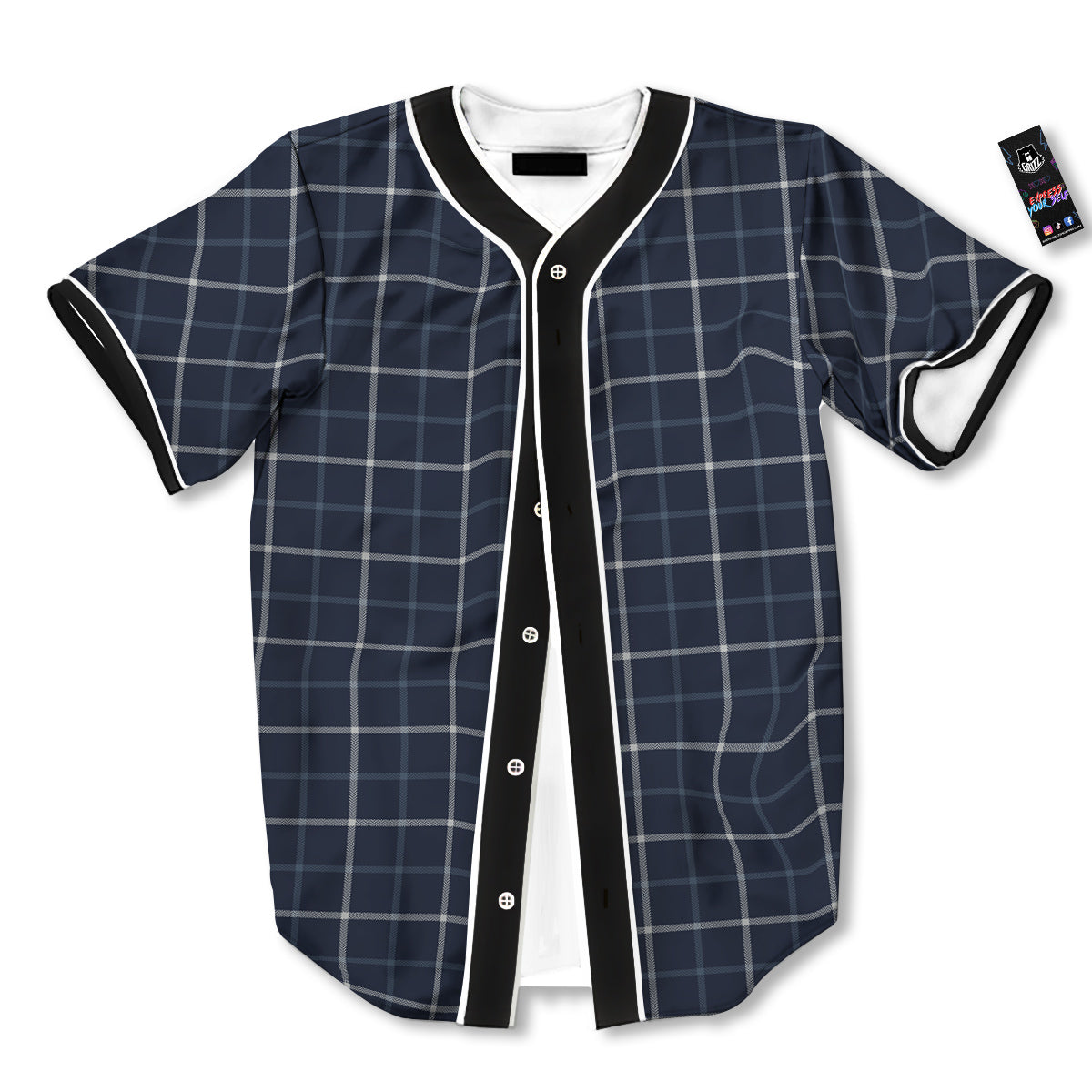 Tattersall Dark Blue Print Pattern Baseball Jersey-grizzshop