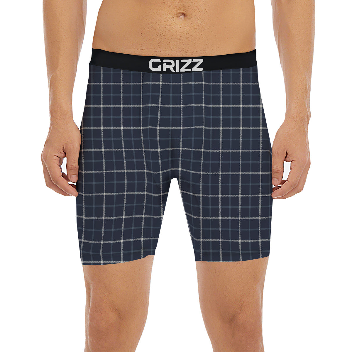 Tattersall Dark Blue Print Pattern Boxer Briefs-grizzshop
