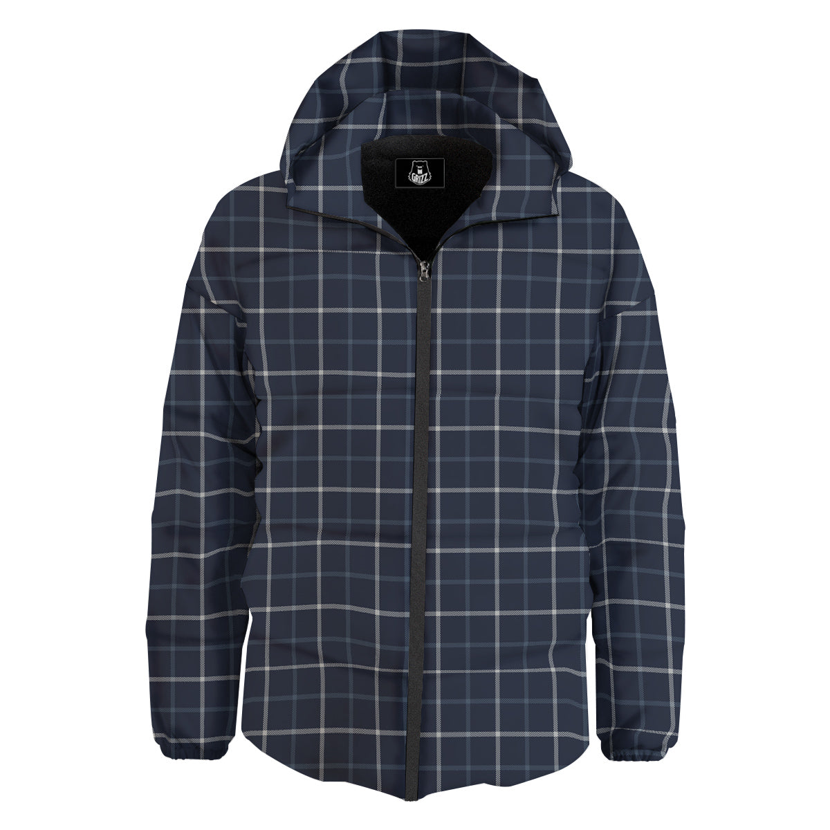 Tattersall Dark Blue Print Pattern Down Jacket-grizzshop
