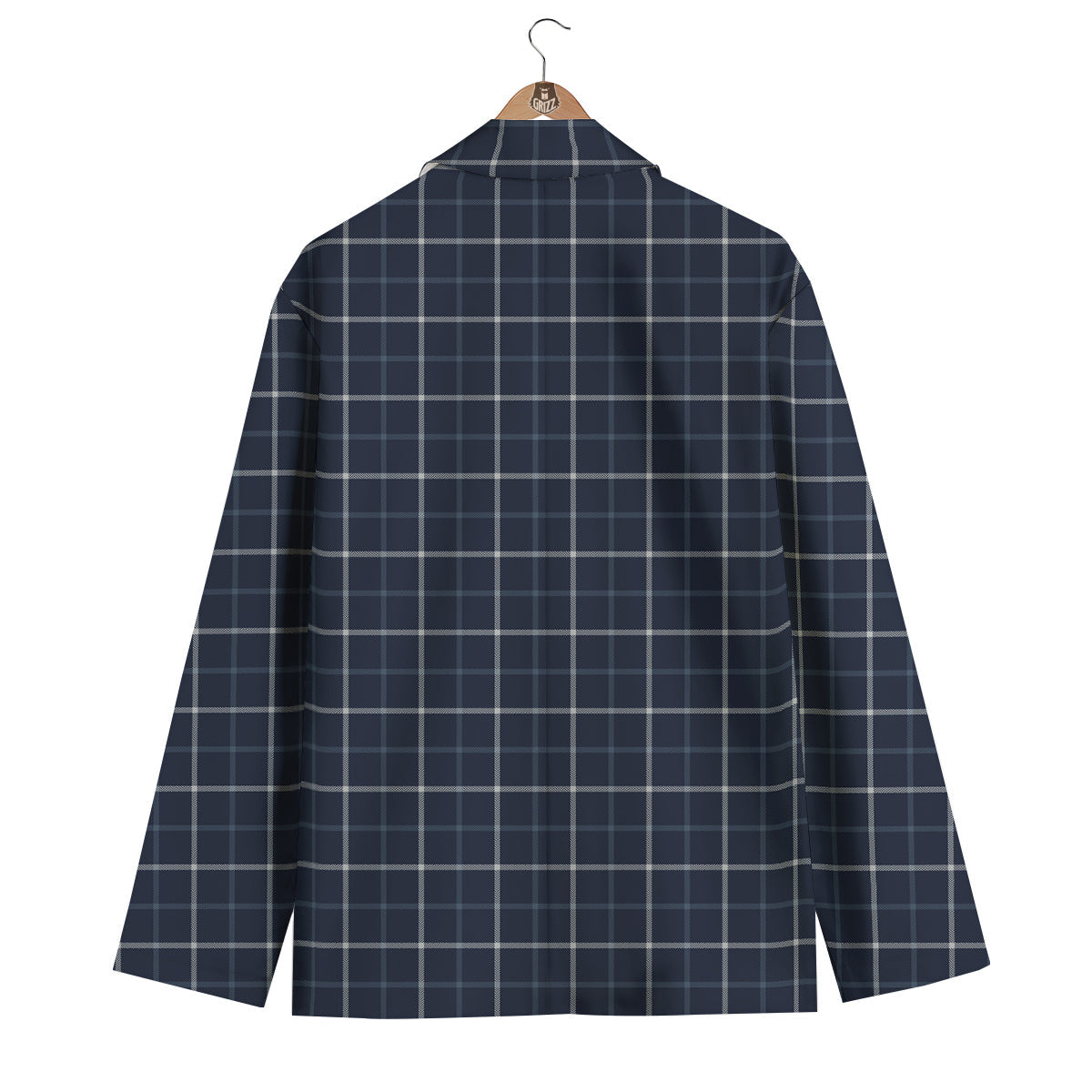Tattersall Dark Blue Print Pattern Men's Blazer-grizzshop