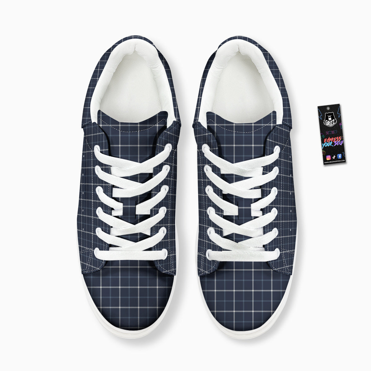 Tattersall Dark Blue Print Pattern Platform Shoes-grizzshop