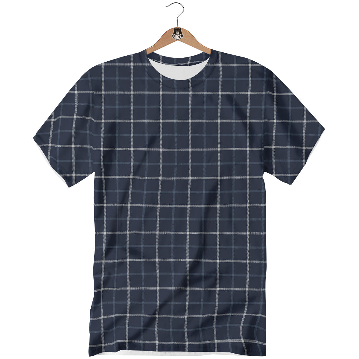 Tattersall Dark Blue Print Pattern T-Shirt-grizzshop