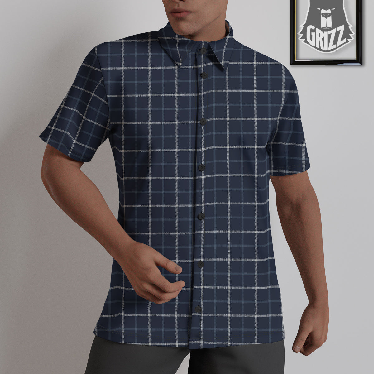 Tattersall Dark Blue Print Pattern Untucked Shirts-grizzshop