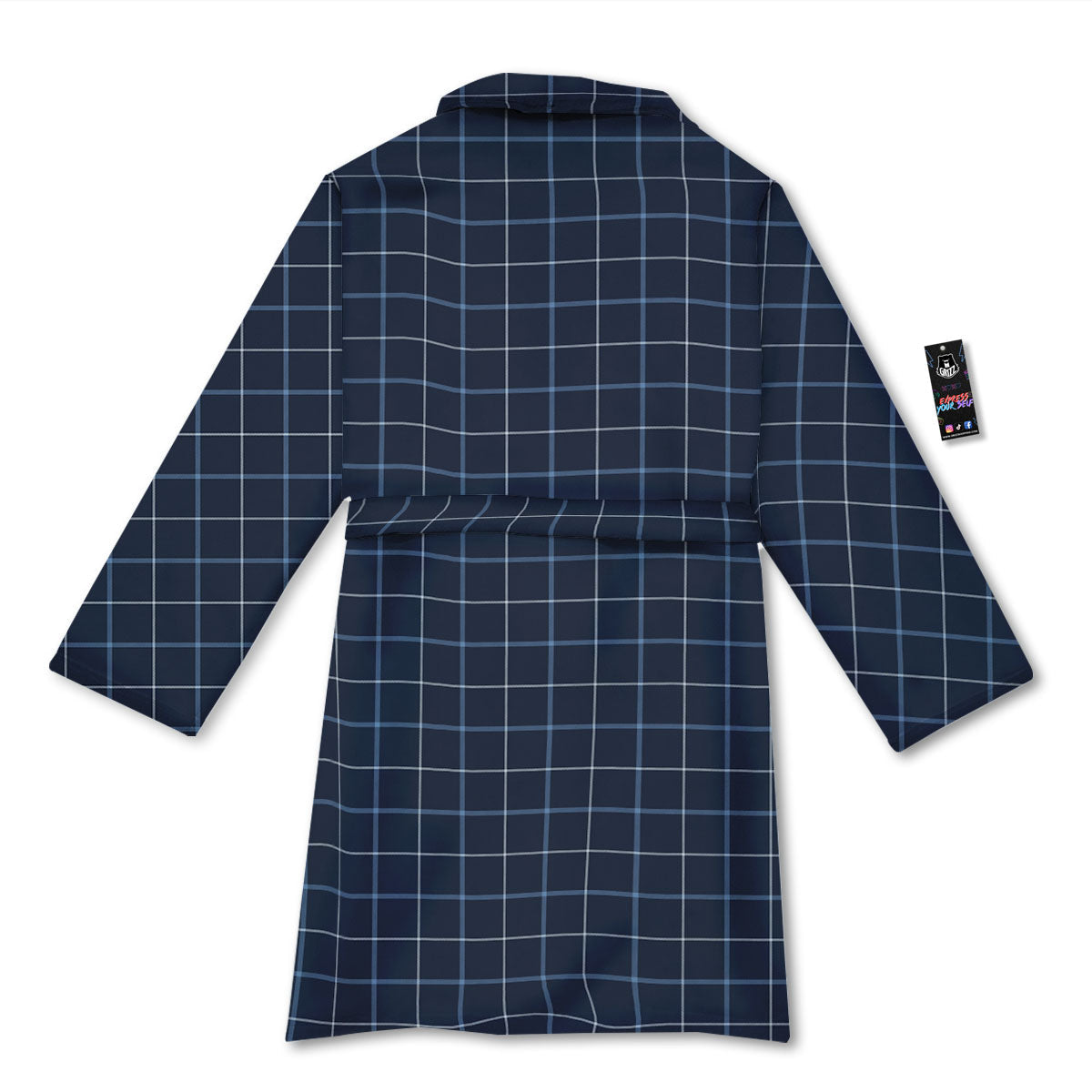 Tattersall Deep Blue Print Pattern Bathrobe-grizzshop