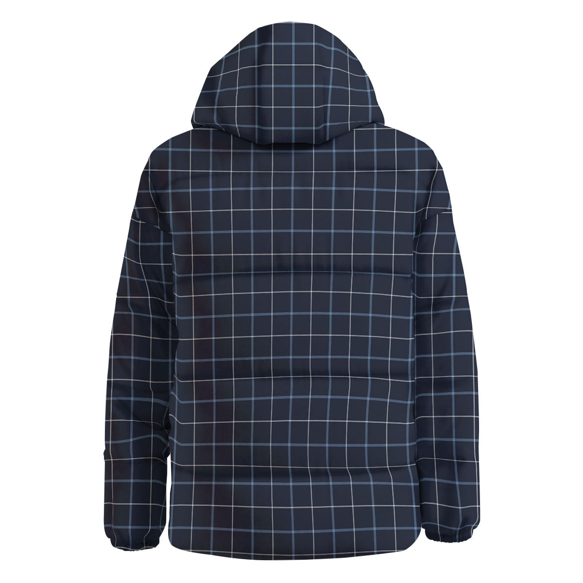 Tattersall Deep Blue Print Pattern Down Jacket-grizzshop