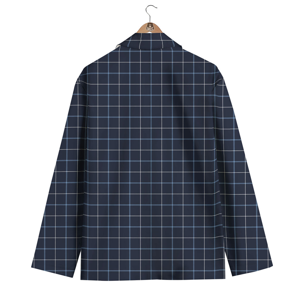 Tattersall Deep Blue Print Pattern Men's Blazer-grizzshop