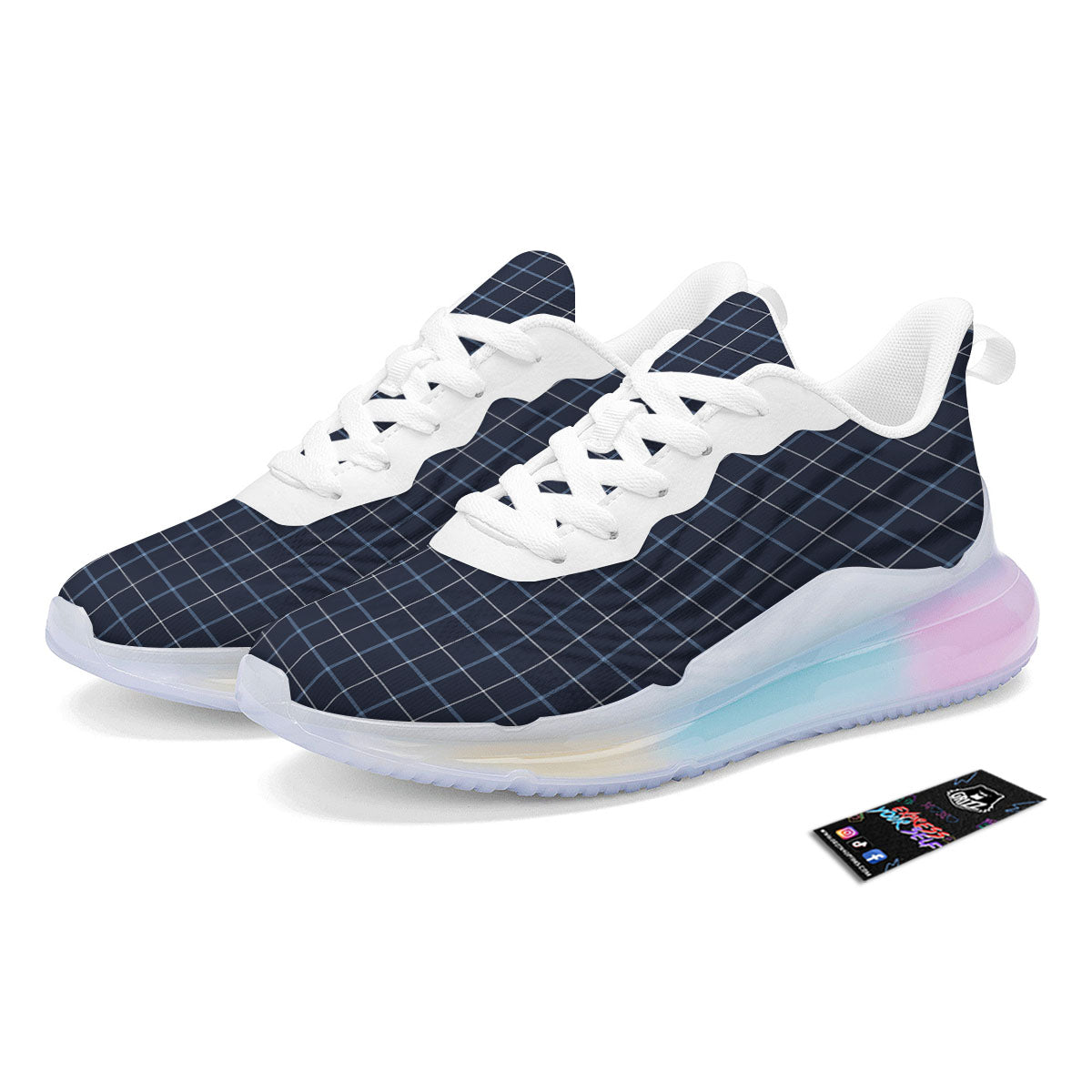 Tattersall Deep Blue Print Pattern Running Sneakers-grizzshop