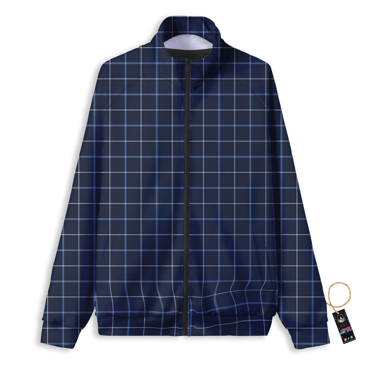 Tattersall Deep Blue Print Pattern Track Jacket-grizzshop