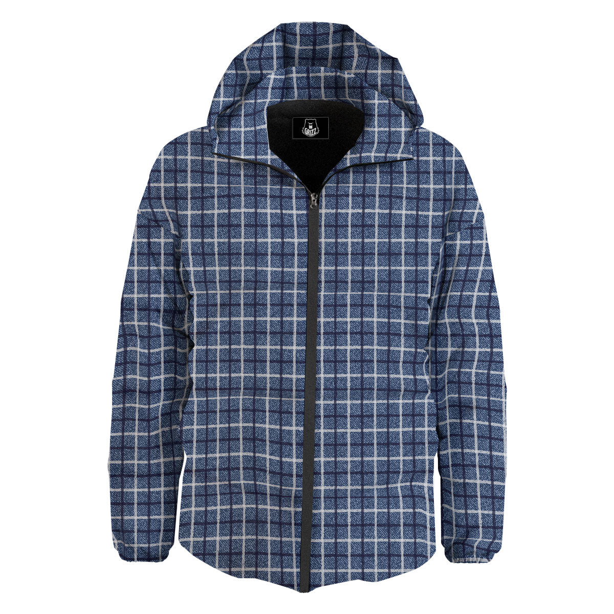 Tattersall Denim Print Pattern Down Jacket-grizzshop