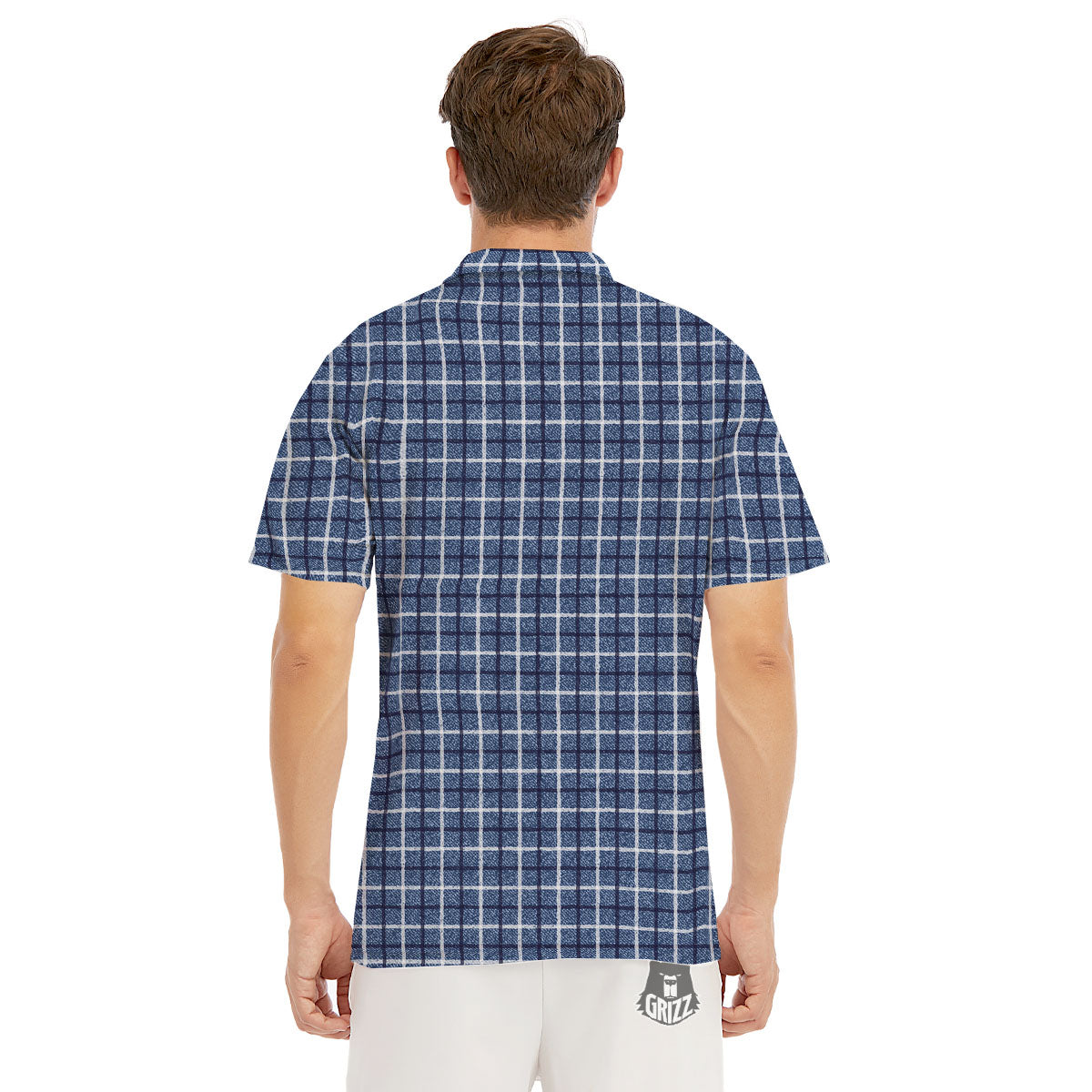 Tattersall Denim Print Pattern Men's Golf Shirts-grizzshop