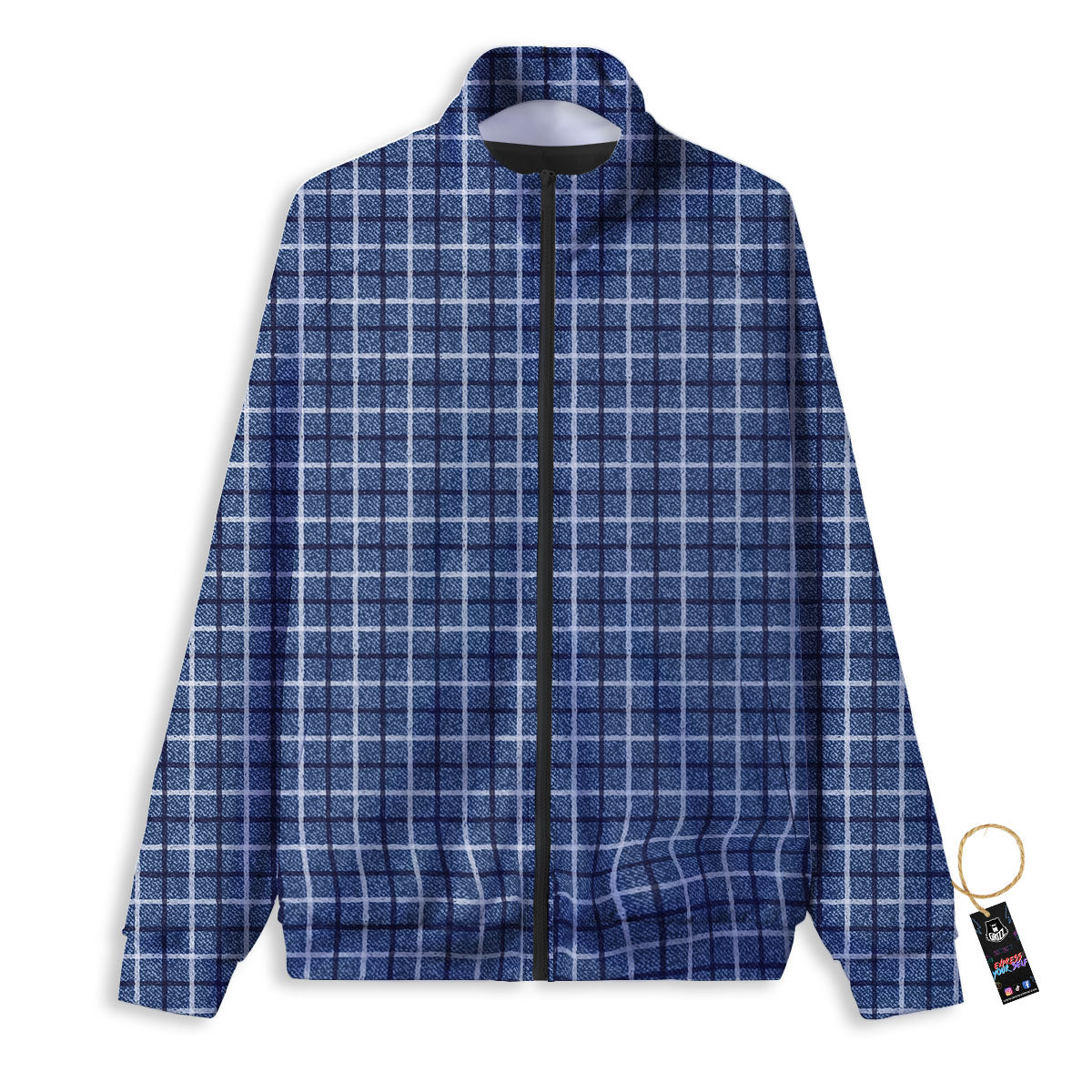 Tattersall Denim Print Pattern Track Jacket-grizzshop