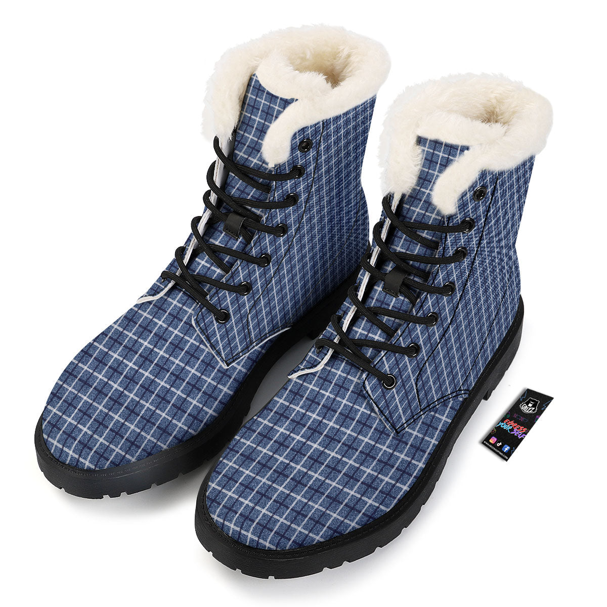 Tattersall Denim Print Pattern Winter Boots-grizzshop