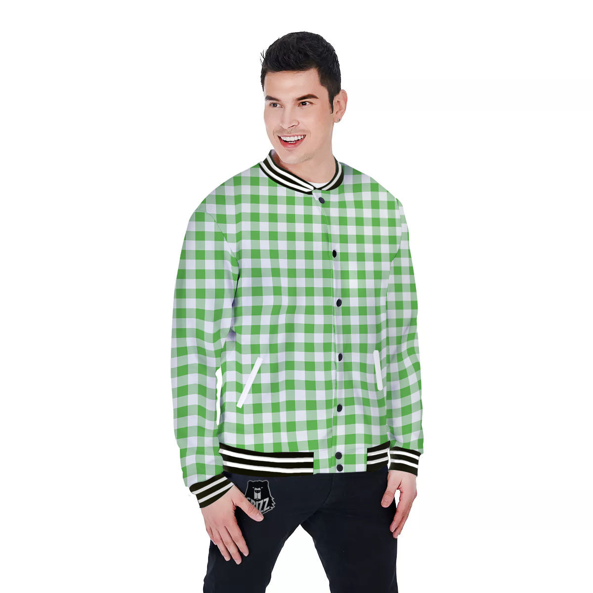 Tattersall Green Print Pattern Baseball Jacket-grizzshop