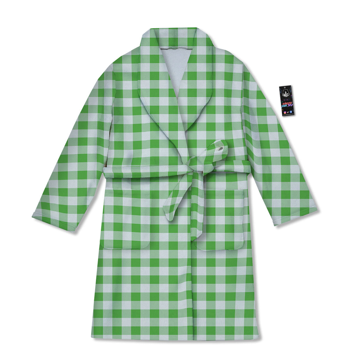 Tattersall Green Print Pattern Bathrobe-grizzshop
