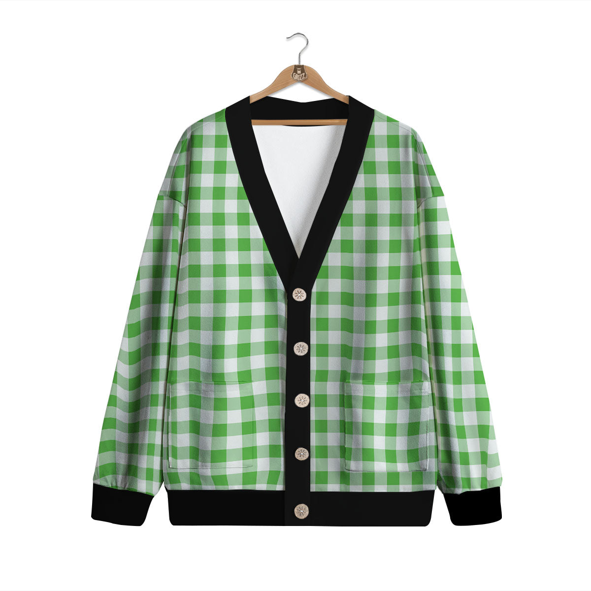 Tattersall Green Print Pattern Cardigan-grizzshop
