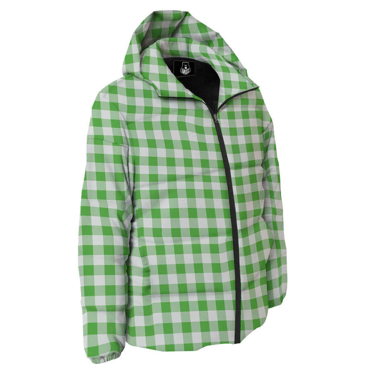 Tattersall Green Print Pattern Down Jacket-grizzshop