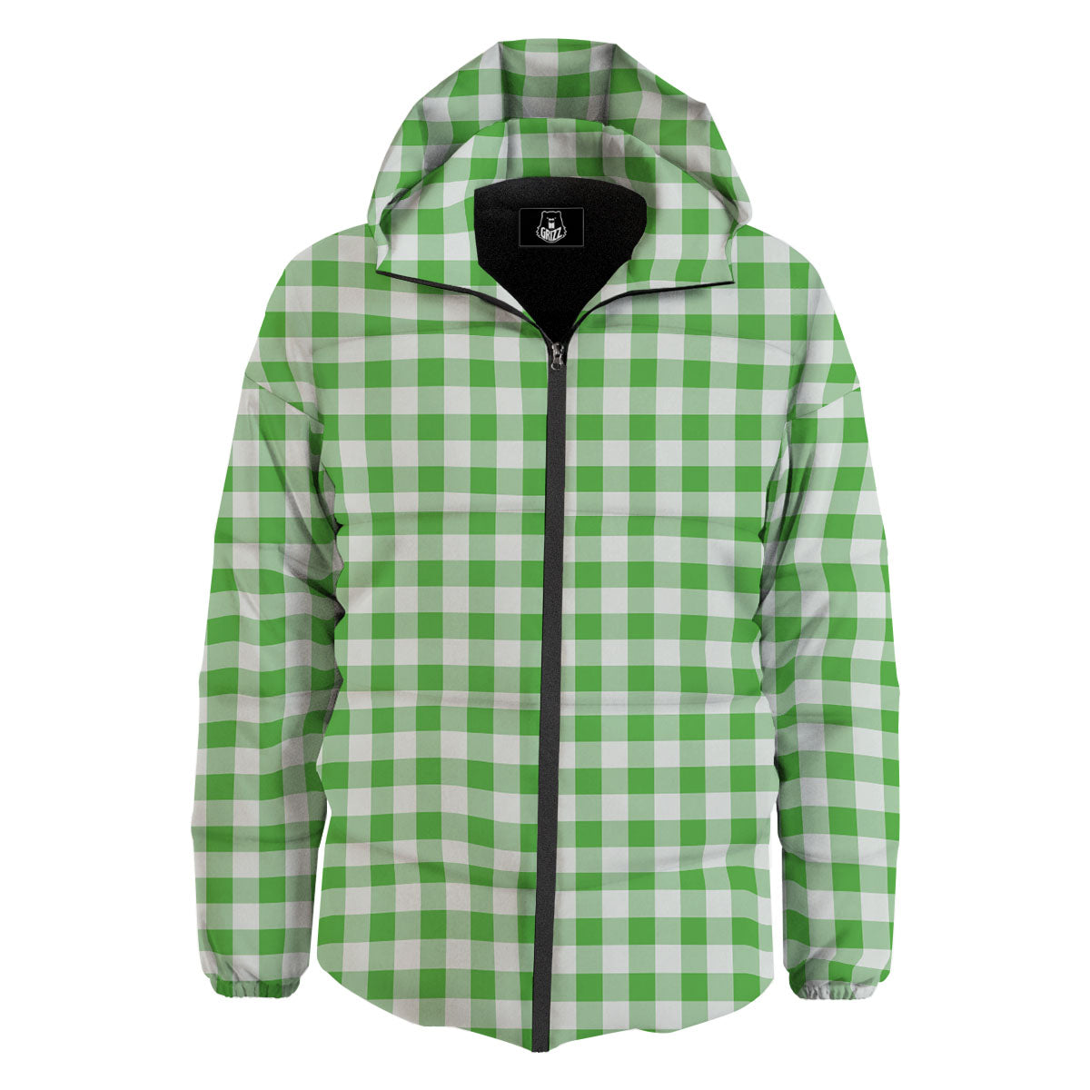 Tattersall Green Print Pattern Down Jacket-grizzshop
