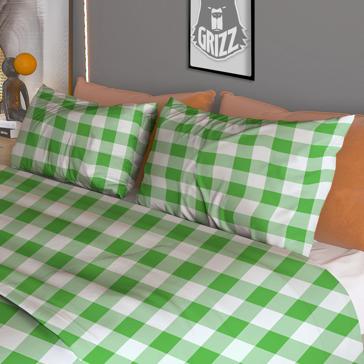 Tattersall Green Print Pattern Duvet Cover Bedding Set