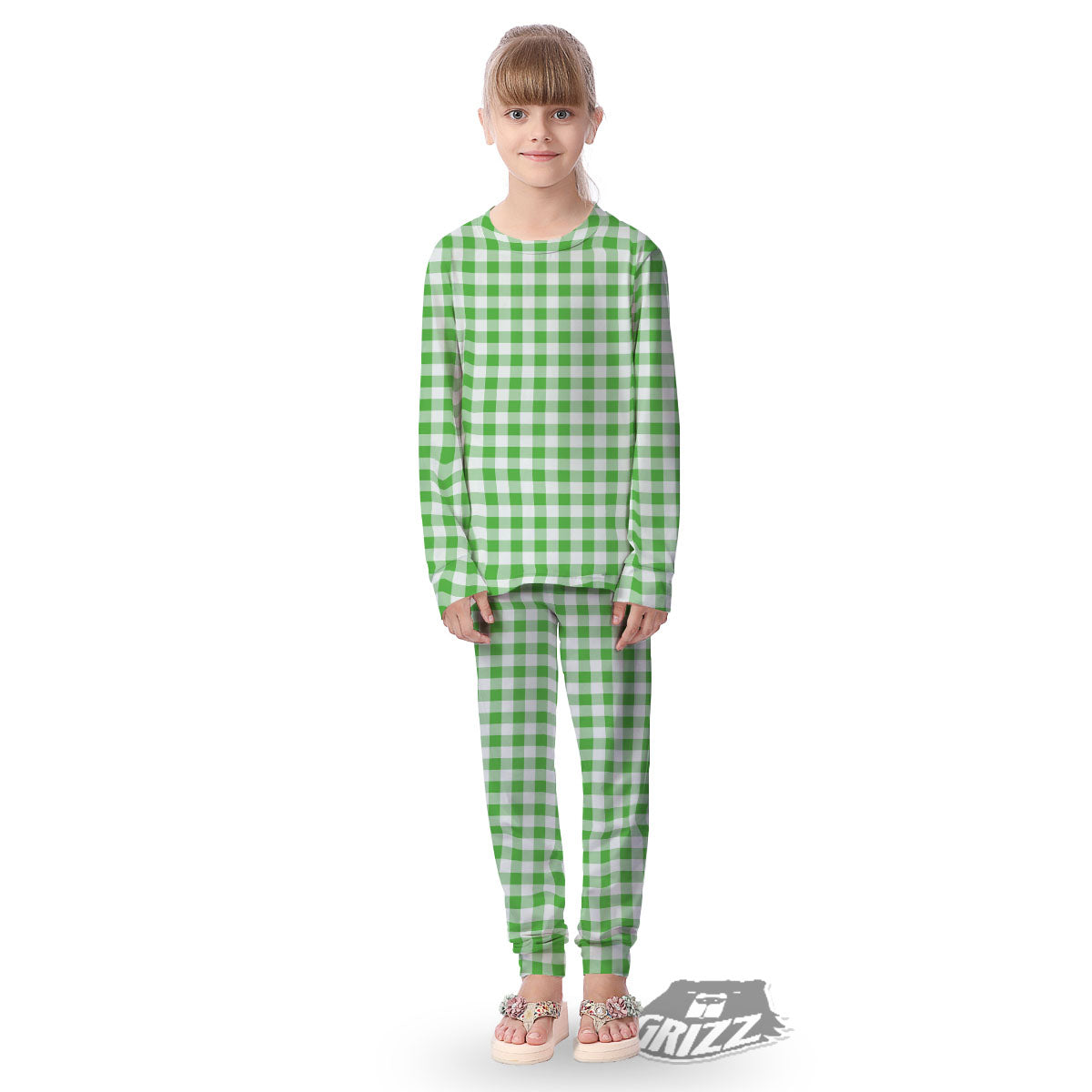Tattersall Green Print Pattern Kid's Pajamas-grizzshop