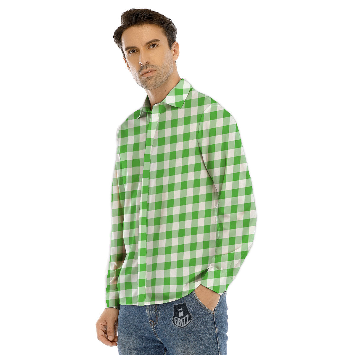 Tattersall Green Print Pattern Men's Dress Shirts-grizzshop