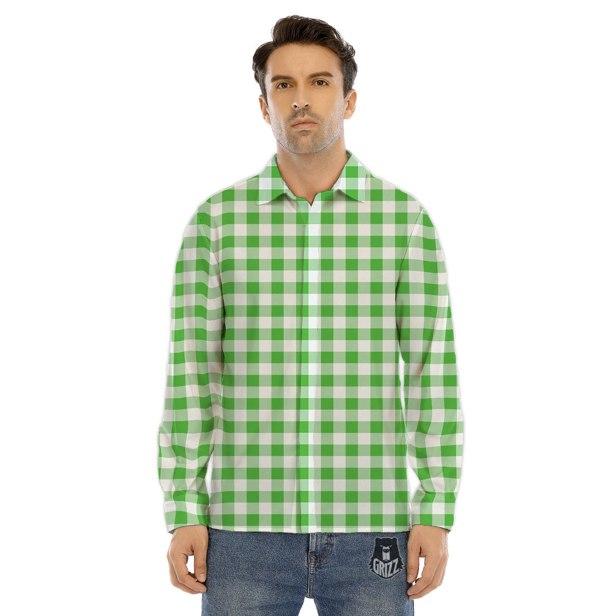 Tattersall Green Print Pattern Men's Dress Shirts-grizzshop